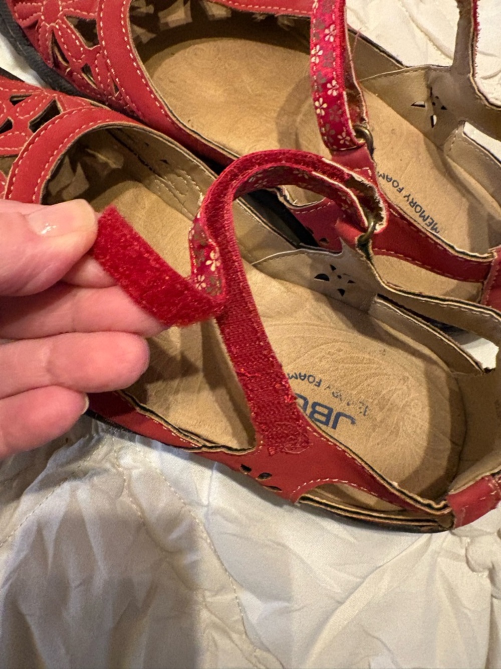 JBU Red Floral Cutout Mary Jane Shoes with Black Toe - Picture 4 of 6